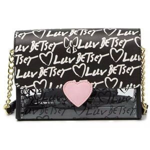 LUV Betsey by‎ Betsey Johnson Clear Crossbody Bag Black All Over Logo Print Cute